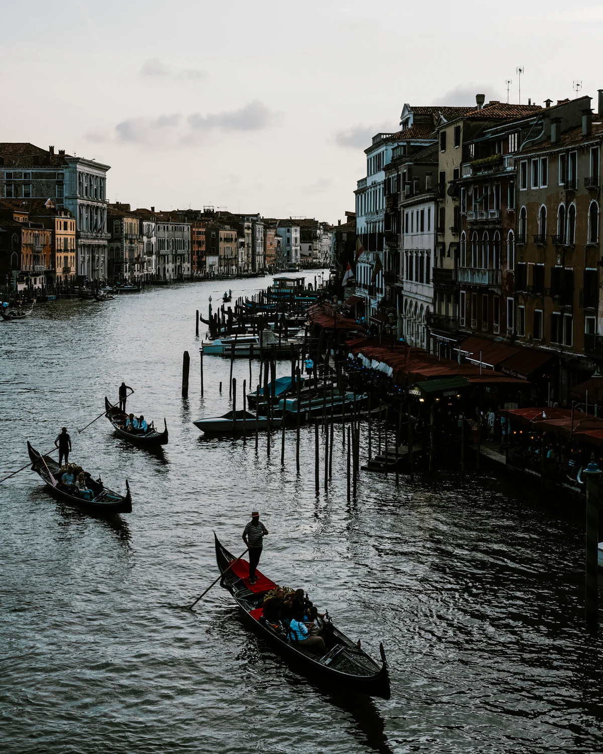 Gondolas on a canal in Venice