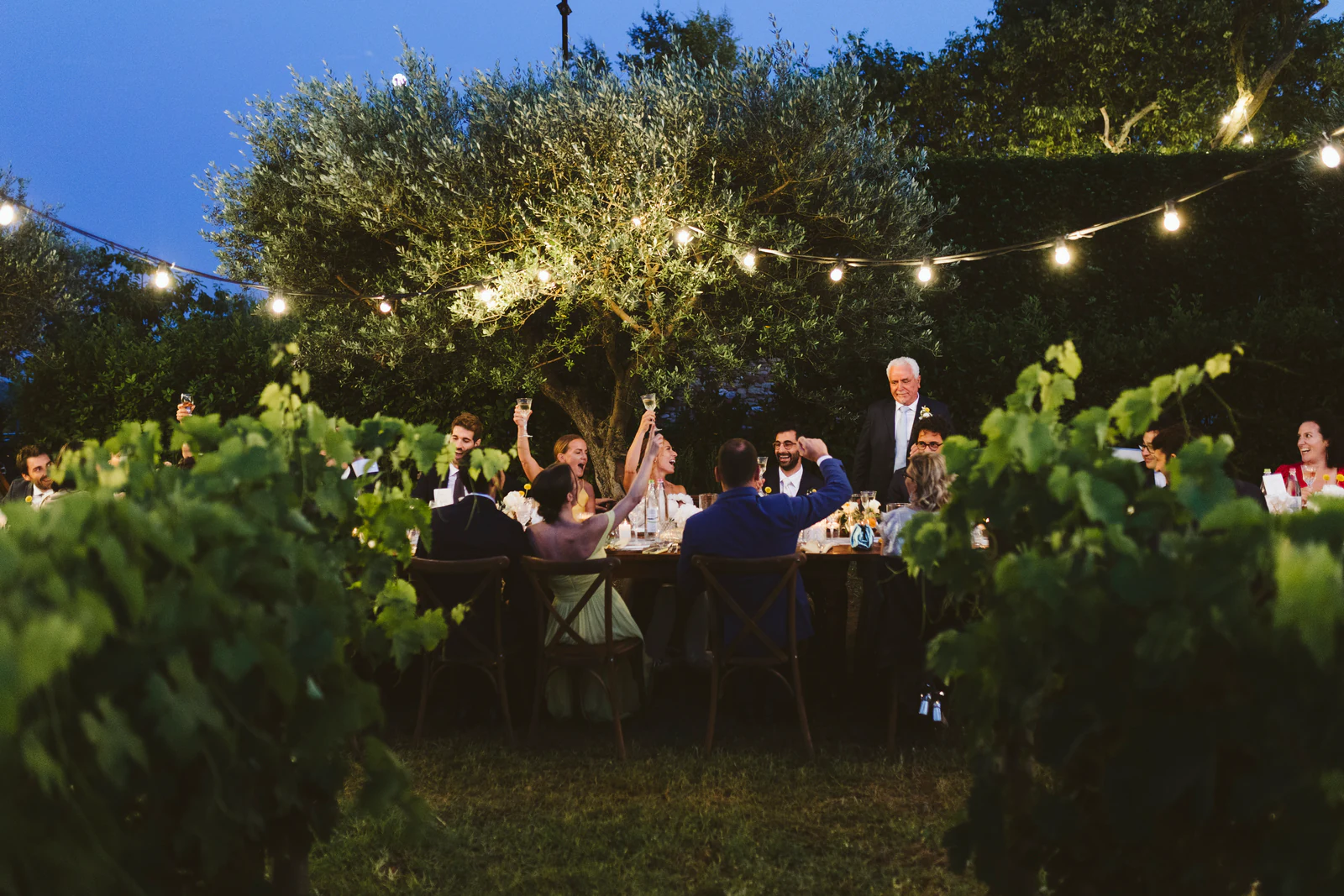 Dinner in the garden at dusk